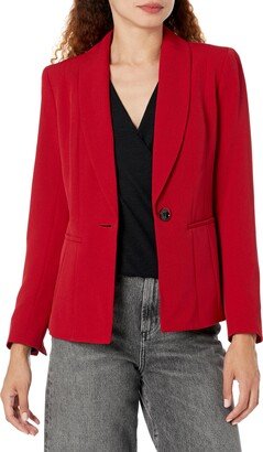 Women's Seamed 1 Button Shawl Collar Jacket FIRE RED