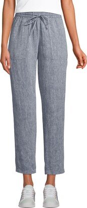 Petite High Rise Pull On Tie Waist Linen Crop Pants