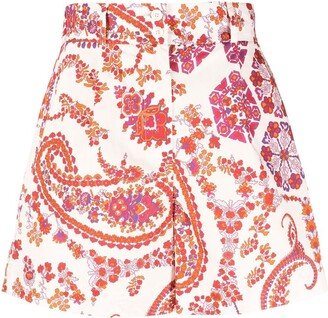 Paisley-Print High-Waist Shorts