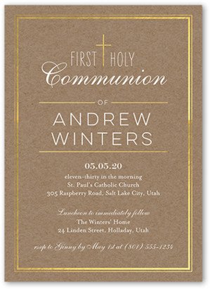 First Communion Invitations: Kraft Blessings Communion Invitation, White, 5X7, Matte, Signature Smooth Cardstock, Square