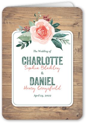 Wedding Program Cards: Vintage Wedding Wedding Program, Pink, 5X7, Matte, Folded Smooth Cardstock, Rounded