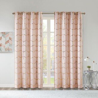 Gracie Mills 1-pc Raina Total Blackout Metallic Print Grommet Top Curtain Panel, Blush/Gold - 50x63 - Blush/gold