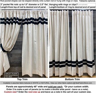 Modern Rod Pocket Curtains/Drapes With Border Tape Trim. White Or Natural Any Fabric @ Bestfabricstore.com. Many Trim Colors. | Per Panel