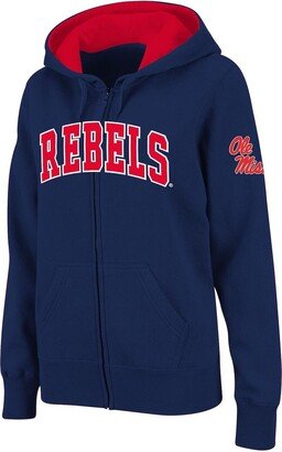 Women's Stadium Athletic Navy Ole Miss Rebels Arched Name Full-Zip Hoodie