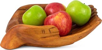 G6 Collection 12 Wooden Hand Carved Decorative Two Hands Fruit Salad Serving Bowl Centerpiece Handmade Home Decor Gift Artwork Handcrafted