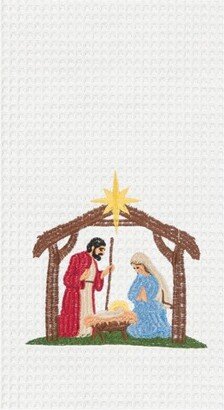 Nativity Scene Embroidered Waffle Weave Kitchen Towel