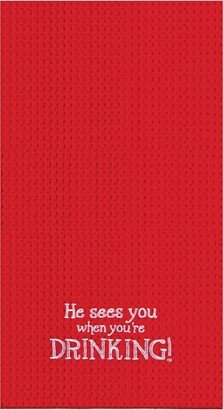 He Sees You When You're.. Waffle Weave Cotton Kitchen Towel