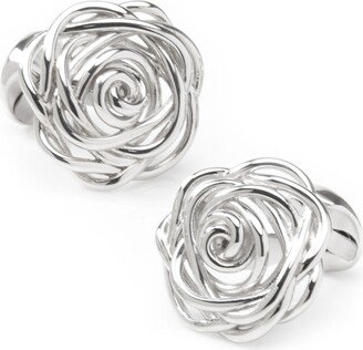 Men's Sterling Silver Rhodium Plated Rose Cufflinks