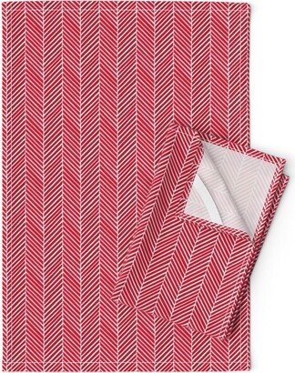 Holiday Herringbone Tea Towels | Set Of 2 - Red By Bevestudio Christmas Linen Cotton Spoonflower