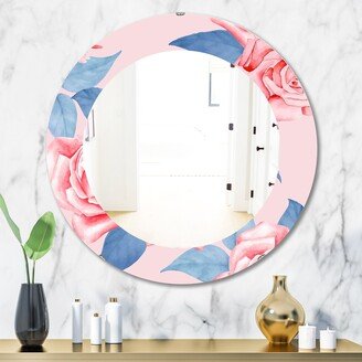 Designart 'Pink Blossom 59' Printed Traditional Frameless Oval or Round Wall Mirror - Pink