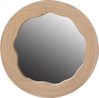 Decorative Round Natural Wood Wall Mirror for the Entryway, Living Room, or Vanity