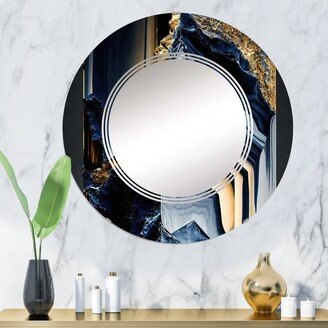 Designart 'Abstract Geode Geometric Blue IV' Printed Modern Geometric Wall Mirror