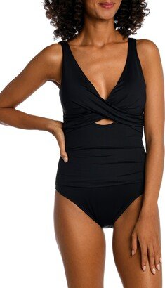 Cross Front Keyhole Cutout One-Piece Swimsuit