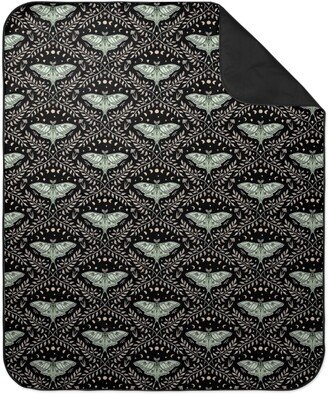 Picnic Blankets: Luna Moths Damask With Moon Phases - Black Picnic Blanket, Multicolor