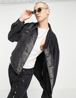 Liquor N Poker oversized denim jacket in black and gray fade wash - part of a set