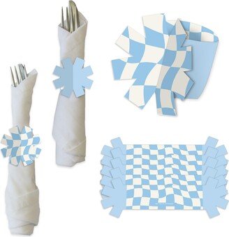 Big Dot Of Happiness Blue Checkered Party - Paper Napkin Holder - Napkin Rings - Set of 24