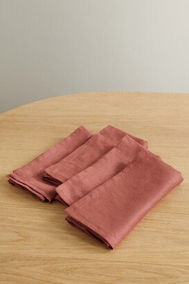 Set Of Four Washed Linen-sateen Napkins - Red
