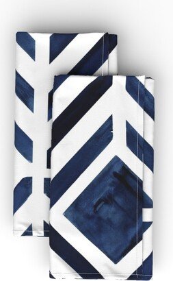 Cloth Napkins: Geo Stripe - Indigo Cloth Napkin, Longleaf Sateen Grand, Blue