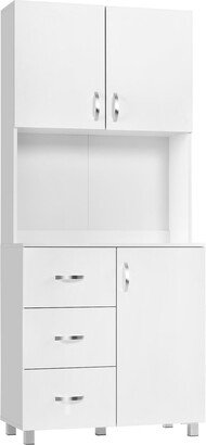 Homcom Freestanding Kitchen Pantry, Buffet with Hutch Storage Organizer with 2 Door Cabinets, 3 Drawers and Open Countertop, Adjustable Shelf, White