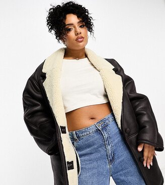 ASOS DESIGN Curve faux suede car coat in chocolate