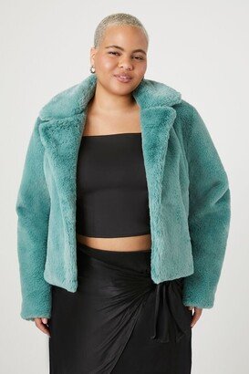 Women's Faux Fur Coat in Teal, 3X