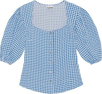 Gingham-Check Scoop-Neck Blouse