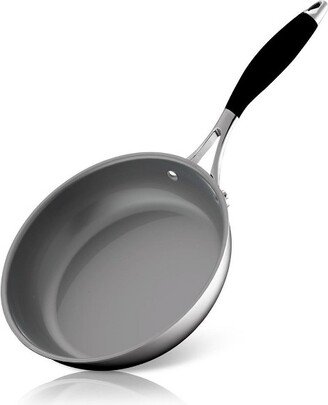 8'' Small Fry Pan - Frypan Interior Coated with Durable Ceramic Non-Stick Coating, Stainless Steel