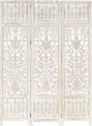 Hand carved 3-Panel Room Divider White 47.2x65 Solid Mango Wood