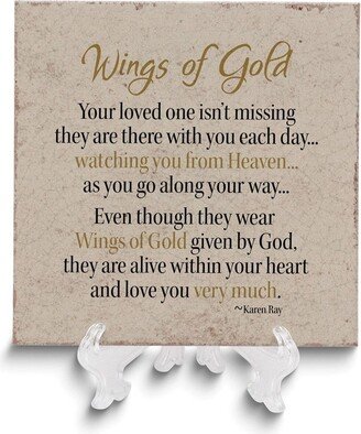 Curata Wings of Gold Bereavement Poem Ceramic Tile with Stand