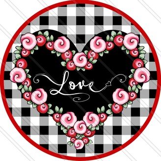 Valentine Love Sign | Floral Heart Home Decor Wreath Plaid