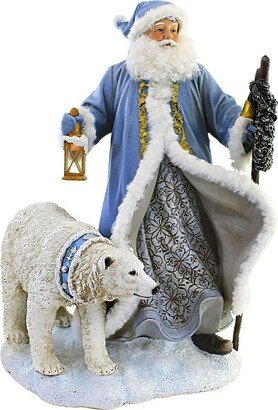 Christmas Blue Santa With Animals/Wreath - One Figurine 15.25 Inches - Lighted Lantern Figurine - 633269 - Polyresin - Blue