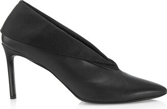 Collared V-Neck Leather Pumps