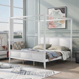 NOVABASA King Size Canopy Platform Bed with Headboard and Footboard,with Slat Support Leg, No Need Spring Box, White