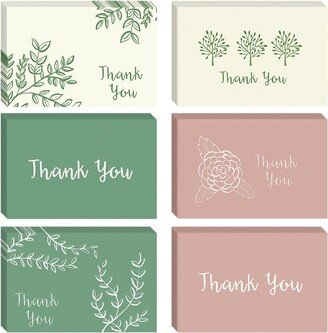 Best Paper Greetings 48 Pack and Sage Green Thank You Cards with Envelopes for Weddings, Baby Showers, All Occasions, 6 Floral Designs, 4 x 6 In