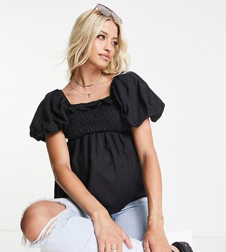 New Look Maternity puff sleeve shirred blouse in black