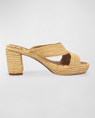 Raffia Crisscross Block-Heel Sandals