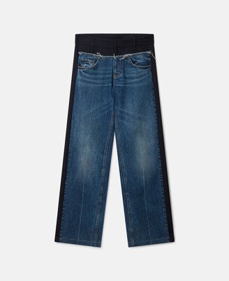 Twill Panelled Denim Wide Leg Jeans