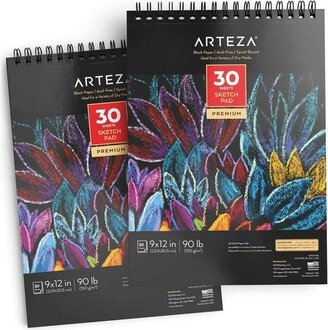 Arteza Black Paper Sketch Pad, 9x12, 30 Sheets of Drawing Paper - 2 Pack