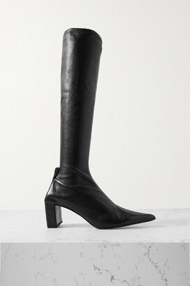 Sharp Leather Knee Boots - Black