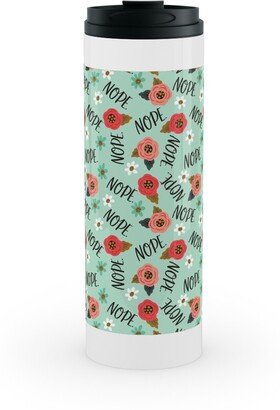 Travel Mugs: Pretty Nope - Floral - Blue Stainless Mug, White, 16Oz, Blue