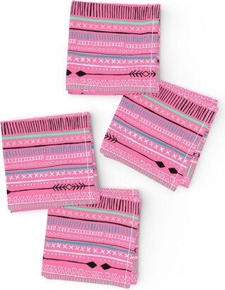 Pink Mudcloth Cocktail Napkins | Set Of 4 - Crossfire By Sarekaunique Kids Girls Arrows Cloth Spoonflower