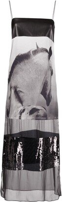 Horse-Print Panelled Midi Dress