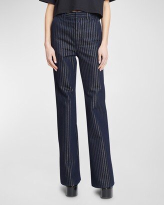 Metallic Striped Denim Flared Pants