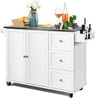 Kitchen Island 2-Door Storage Cabinet Stainless Steel Top w/Drawers White