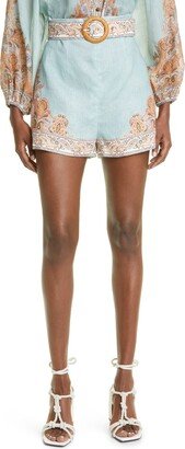 Devi Paisley Detail Belted Linen Shorts