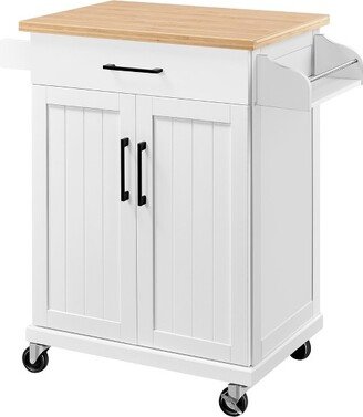 Rolling Kitchen Island Kitchen Cart with Towel Rack & Drawer-White