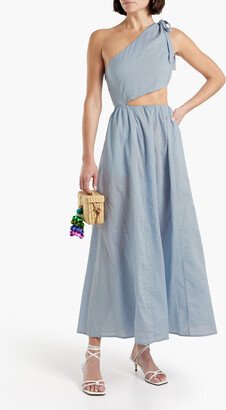 Alberobello one-shoulder cutout cotton-seersucker midi dress