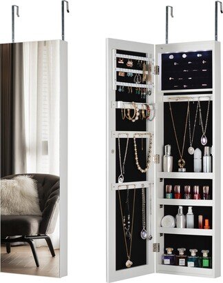 Full Mirror Door/Wall Mounted Jewelry Armoire Cabinet with LED Lights