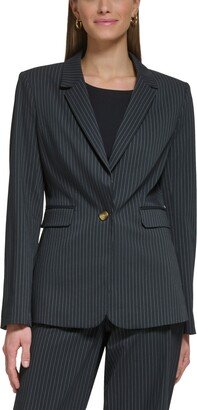 Petite Pinstriped Single-Button Blazer, Created for Macy's - Black / Parchment