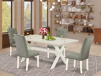 Dining Room Table Set - a Rectangular Table and Padded Parson Chairs - Linen White Finish
